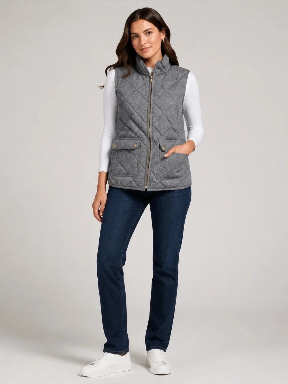 J.Crew Excursion Vest Women’s Small Gray Quilted Down Puffer Gold Hardware